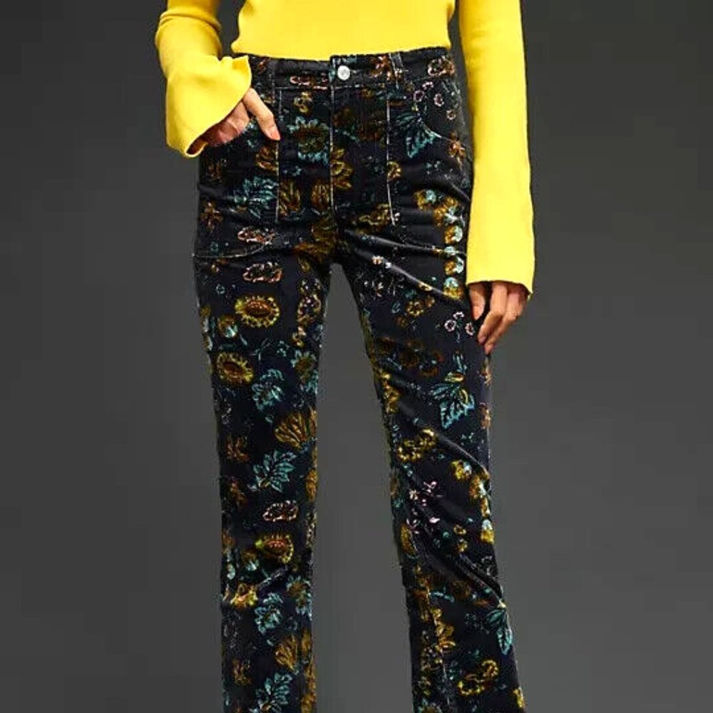 Anthropologie Pilcro 34 NWT The Icon Corduroy Flare Low-Rise Jeans Pants Floral - Picture 5 of 8